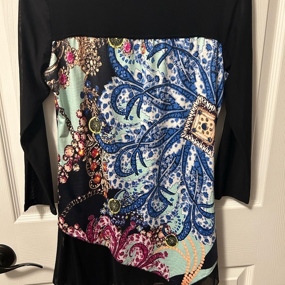From the Heart woman’s Black Artsy lagenlook mesh colorful tunic blouse M - Picture 2 of 14